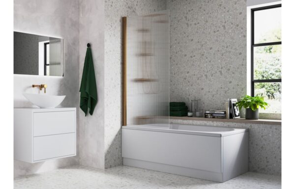 Fluted 800x1500mm Single Straight Bath Screen (5mm) - Brushed Bronze