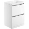 Stevenage 615mm 2 Drawer Floor Standing Basin Unit Inc. Basin - White Gloss