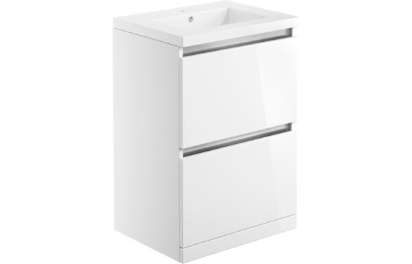 Stevenage 615mm 2 Drawer Floor Standing Basin Unit Inc. Basin - White Gloss