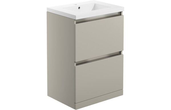 Stevenage 615mm 2 Drawer Floor Standing Basin Unit Inc. Basin - Matt Latte