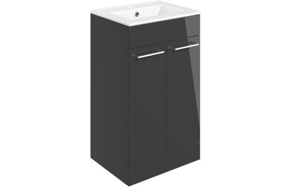 Malvern 510mm Floor Standing 2 Door Basin Unit & 1TH Thin Edge Basin - Anthracite Gloss