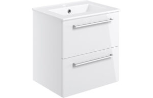 Malvern 510mm Wall Hung 2 Drawer Basin Unit & 1TH Thin Edge Basin - White Gloss
