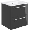 Malvern 510mm Wall Hung 2 Drawer Basin Unit & 1TH Thin Edge Basin - Anthracite Gloss