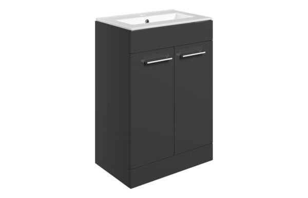 Malvern 610mm Floor Standing 2 Door Basin Unit & 1TH Thin Edge Basin - Anthracite Gloss