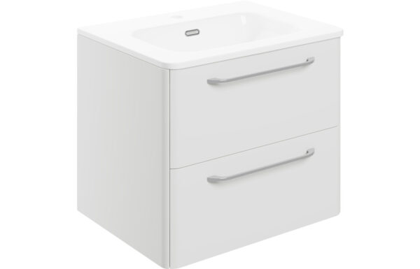 Knebworth 610mm 2 Drawer Wall Unit & Basin - White Gloss