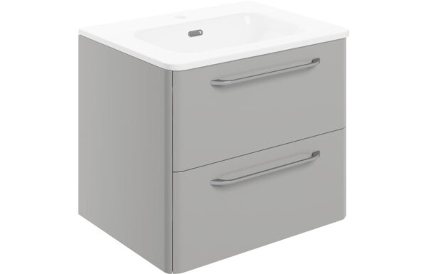 Knebworth 610mm 2 Drawer Wall Unit & Basin - Grey Gloss