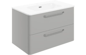 Knebworth 810mm 2 Drawer Wall Unit & Basin - Grey Gloss