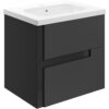 Ware 615mm Wall Hung 2 Drawer Basin Unit & 1TH White Basin - Matt Black & Glass