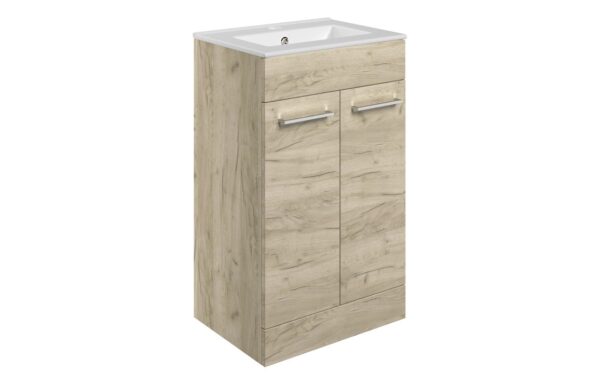 Malvern 510mm Floor Standing 2 Door Basin Unit & 1TH Thin Edge Basin - Oak