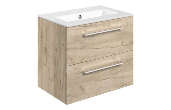 Malvern 610mm Wall Hung 2 Drawer Basin Unit & 1TH Thin Edge Basin - Oak