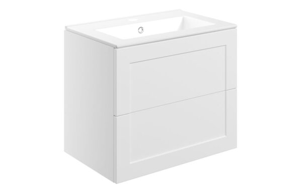 Benington 615mm Wall Hung 2 Drawer Basin Unit & Basin - Matt White