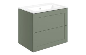 Benington 615mm Wall Hung 2 Drawer Basin Unit & Basin - Matt Reed Green