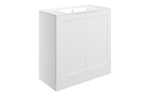Benington 815mm Floor Standing 2 Door Basin Unit & Basin - Matt White