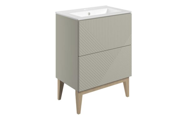 Datchworth 615mm Floor Standing 2 Drawer Basin Unit & Basin - Matt Oat