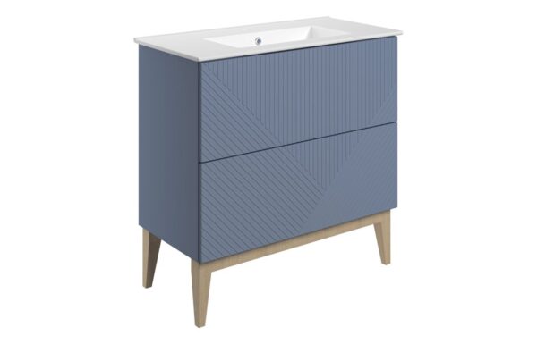 Datchworth 815mm Floor Standing 2 Drawer Basin Unit & Basin - Matt Smoke Blue