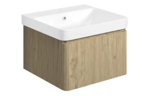 Gosmore 500mm Wall Hung 1 Drawer Basin Unit & Basin - Textured Oak