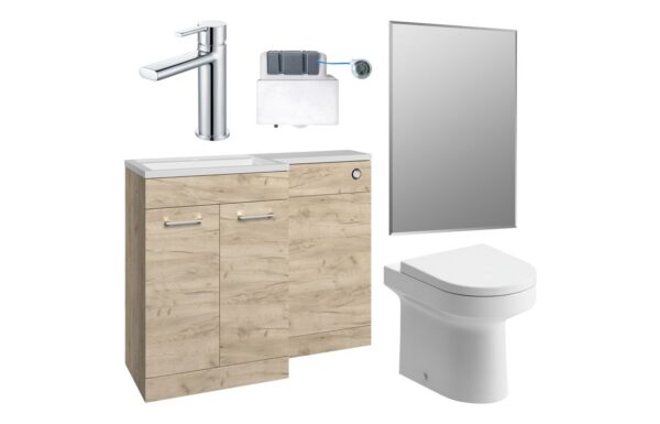 Baldock 1000mm Furniture & BTW WC Pack - Oak (RH)