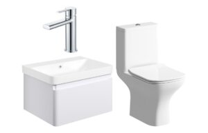 Meredith 600mm Basin Unit & Close Coupled WC Pack - Matt White w/Chrome Finishes