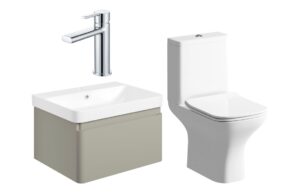 Meredith 600mm Basin Unit & Close Coupled WC Pack - Matt Latte w/Chrome Finishes