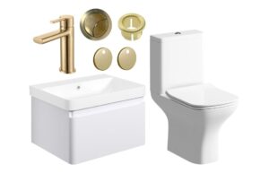 Meredith 600mm Basin Unit & Close Coupled WC Pack - Matt White w/Black Finishes