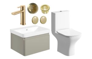 Meredith 600mm Basin Unit & Close Coupled WC Pack - Matt Latte w/Black Finishes