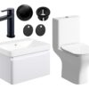 Meredith 600mm Basin Unit & Close Coupled WC Pack - Matt White w/Brushed Brass Finishes