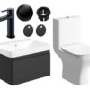 Meredith 600mm Basin Unit & Close Coupled WC Pack - Matt Black w/Brushed Brass Finishes