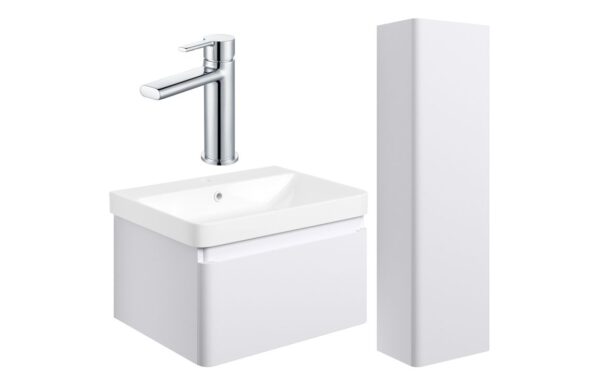 Meredith 600mm Basin Unit & Tall Unit Pack - Matt White w/Chrome Finishes