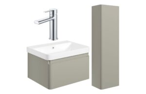 Meredith 600mm Basin Unit & Tall Unit Pack - Matt Latte w/Chrome Finishes