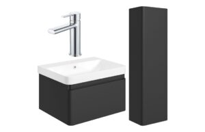 Meredith 600mm Basin Unit & Tall Unit Pack - Matt Black w/Chrome Finishes