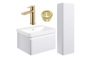 Meredith 600mm Basin Unit & Tall Unit Pack - Matt White w/Black Finishes