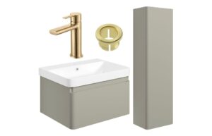 Meredith 600mm Basin Unit & Tall Unit Pack - Matt Latte w/Black Finishes