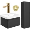 Meredith 600mm Basin Unit & Tall Unit Pack - Matt Black w/Black Finishes