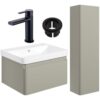 Meredith 600mm Basin Unit & Tall Unit Pack - Matt Latte w/Brushed Brass Finishes