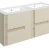 Ware 1210mm Wall Hung 4 Drawer Basin Unit & 2TH White Basin - Matt Cotton & Oak Effect