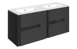 Ware 1210mm Wall Hung 4 Drawer Basin Unit & 2TH White Basin - Matt Black & Glass