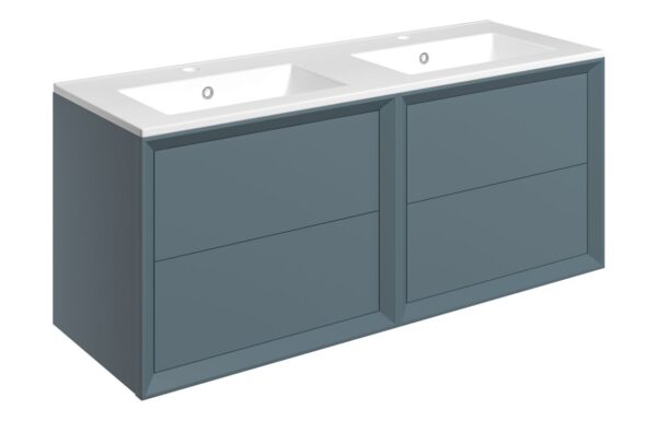 Harpenden 1210mm Wall Hung 4 Drawer Basin Unit & 2TH Thin Edge Basin - Matt Storm Blue