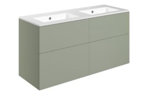Cuffley 1210mm Wall Hung 4 Drawer Basin Unit & 2TH Basin - Matt Olive Green