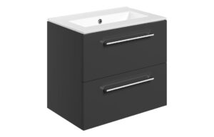 Malvern 610mm Wall Hung 2 Drawer Basin Unit & 0TH Thin Edge Basin - Anthracite Gloss