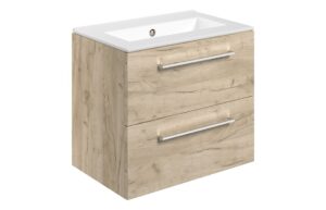Malvern 610mm Wall Hung 2 Drawer Basin Unit & 0TH Thin Edge Basin - Oak