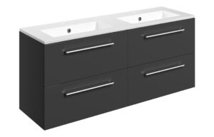 Malvern 1210mm Wall Hung 4 Drawer Basin Unit & 2TH Thin Edge Basin - Anthracite Gloss