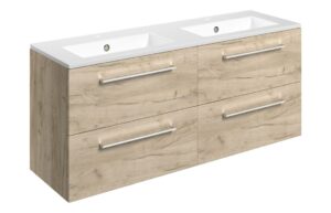 Malvern 1210mm Wall Hung 4 Drawer Basin Unit & 2TH Thin Edge Basin - Oak