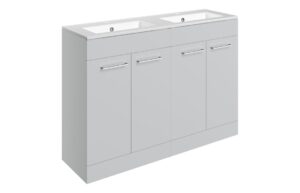 Malvern 1210mm Floor Standing 4 Door Basin Unit & 2TH Thin Edge Basin - Grey Gloss