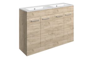 Malvern 1210mm Floor Standing 4 Door Basin Unit & 2TH Thin Edge Basin - Oak