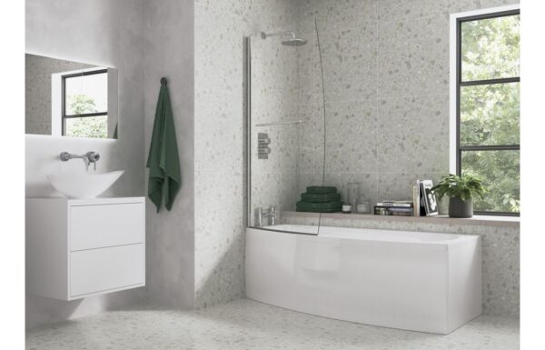 900x1500mm Space Saver Bath Screen (6mm) - Chrome
