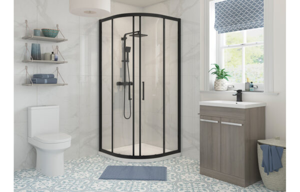 Aqua Silver 800mm 2 Door Quadrant - Black