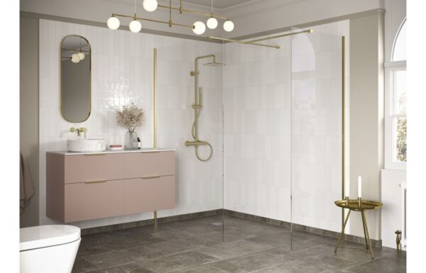Aqua Platinum 760mm Wetroom Side Panel & Arm - Brushed Brass