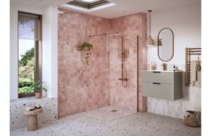 Aqua Platinum 1400mm Wetroom Panel & Support Bar - Brushed Bronze