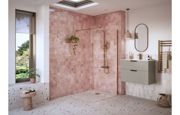 Aqua Platinum 1100mm Wetroom Panel & Support Bar - Brushed Bronze