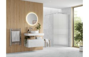 Aqua Platinum 1200mm Fluted Wetroom Panel & Support Bar - Chrome